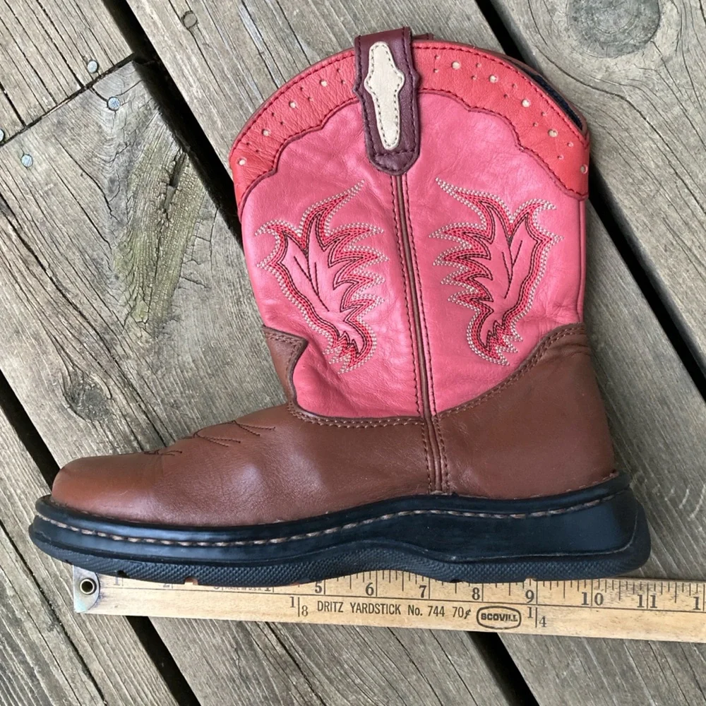 DURANGO Boots Ropers Western Cowboy Leather Colorful Pink Red Brown Size 7.5